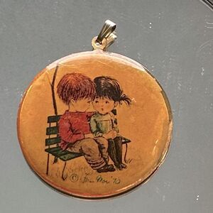 Vintage 1970 Fran Mar Moppet Kids Necklace Round Disc Pendant